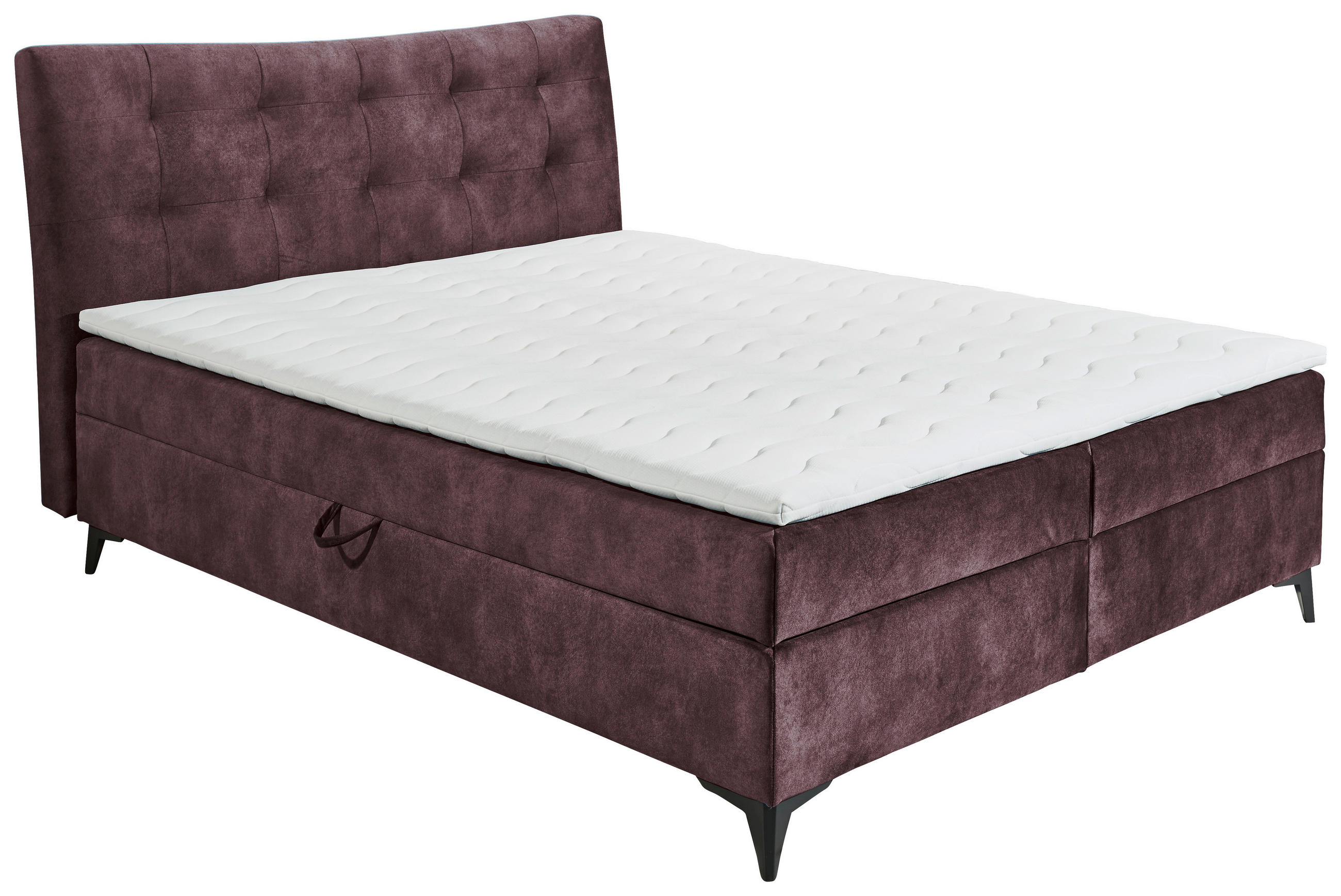 BOXBETT 180/200 cm,  in Aubergine, gepolstertes Kopfteil, Bettkasten, Topper,  - Aubergine/Schwarz, MODERN, Holzwerkstoff/Kunststoff (180/200cm) - MID.YOU