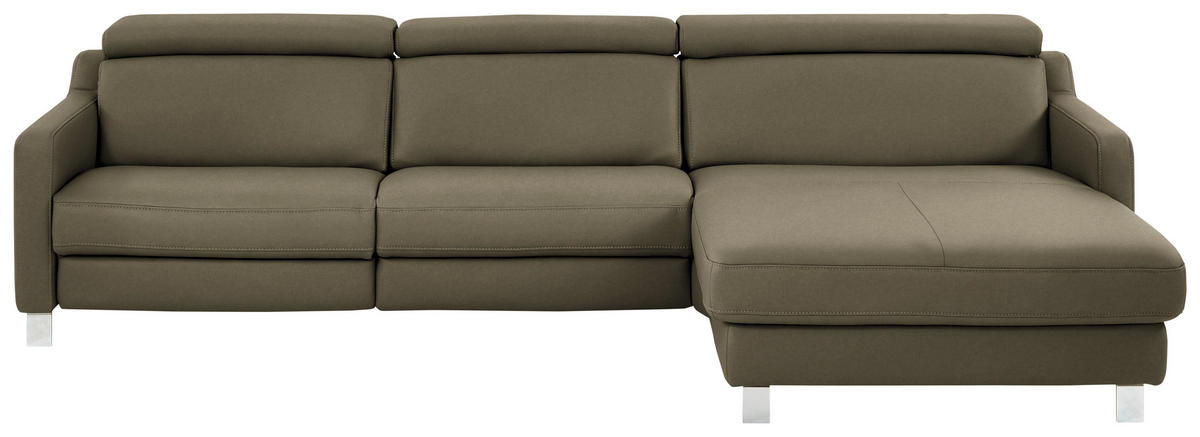 ECKSOFA Echtleder Olivgrün  - Chromfarben/Olivgrün, Design, Leder/Metall (291/176cm) - Valdera
