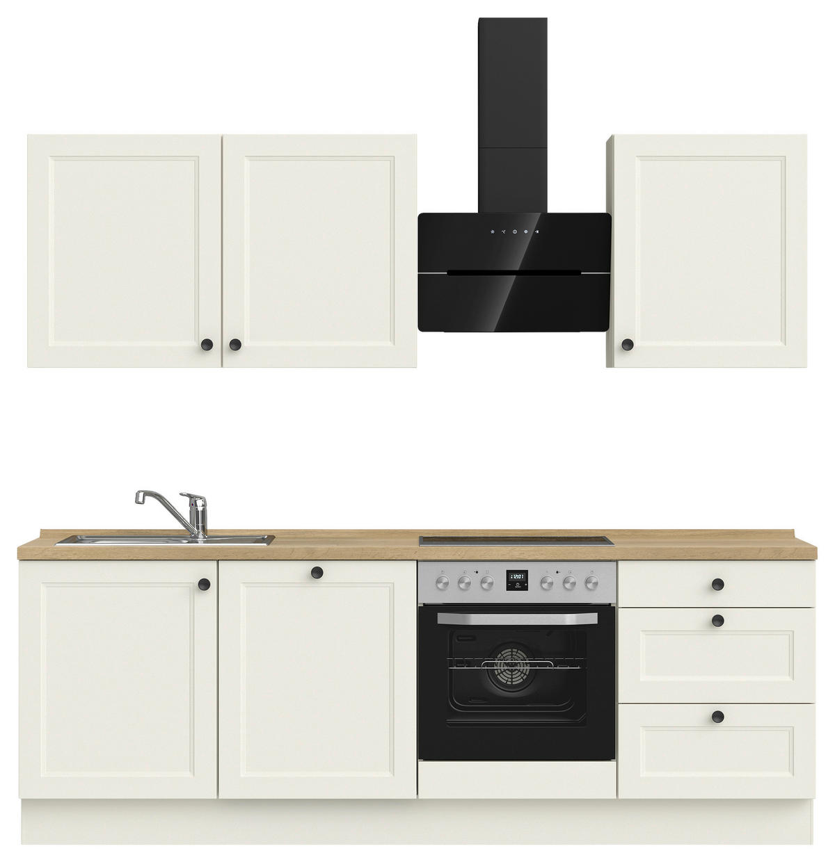 KÜCHENBLOCK 240 cm   in Weiß, Eichefarben  - Eichefarben/Schwarz, MODERN, Holzwerkstoff/Metall (240cm) - Nobilia