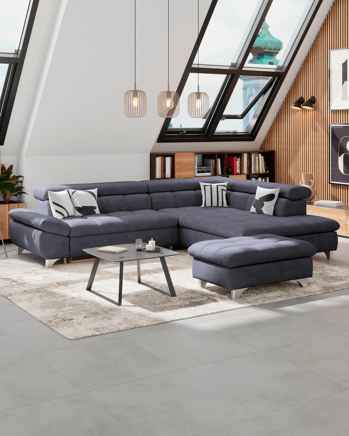 HOCKER Chenille Dunkelblau  - Chromfarben/Dunkelblau, KONVENTIONELL, Textil/Metall (108/46/108cm) - Livetastic