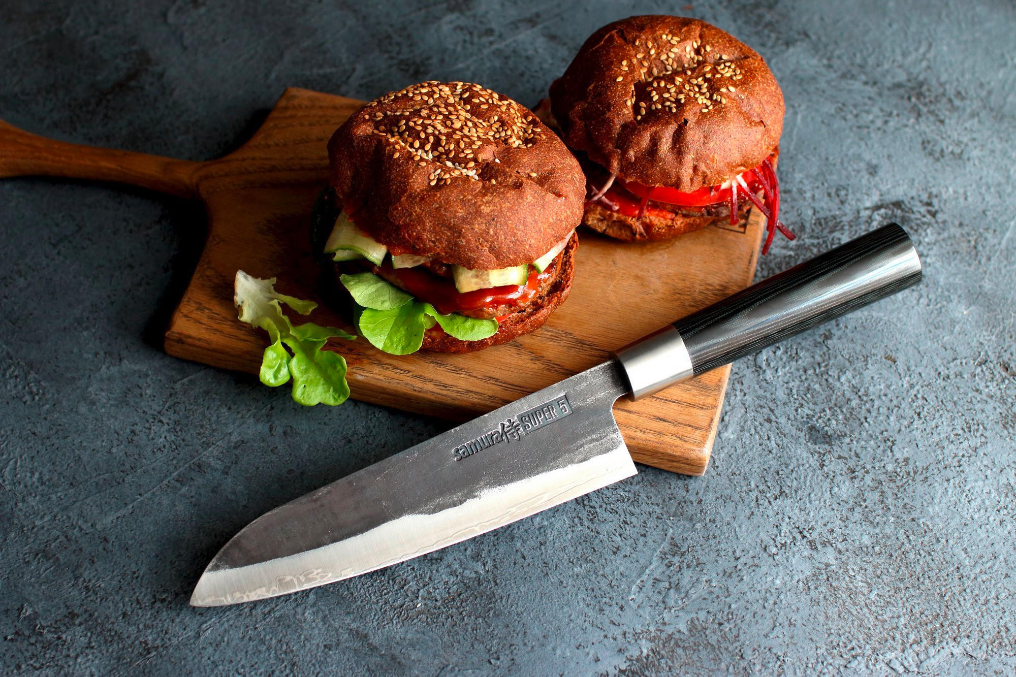 NOŽ SANTOKU  SUPER 5        32,5 cm    jeklo - srebrne barve/črna, Basics, kovina/leseni material (32,5cm) - Samura