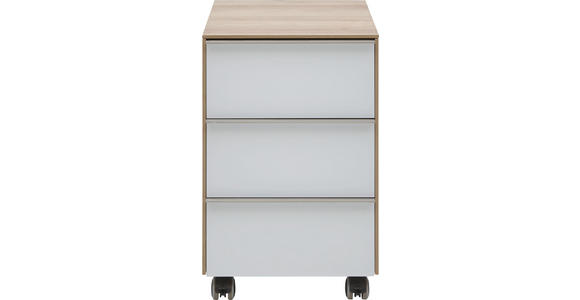 ROLLCONTAINER - Eichefarben/Alufarben, Design, Glas/Holzwerkstoff (39,8/60,9/50cm) - Voleo