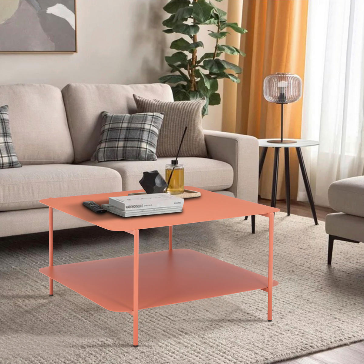 COUCHTISCH 73,4/70/40 cm quadratisch Terracotta  - Terracotta, Design, Metall (73,4/70/40cm) - Carryhome