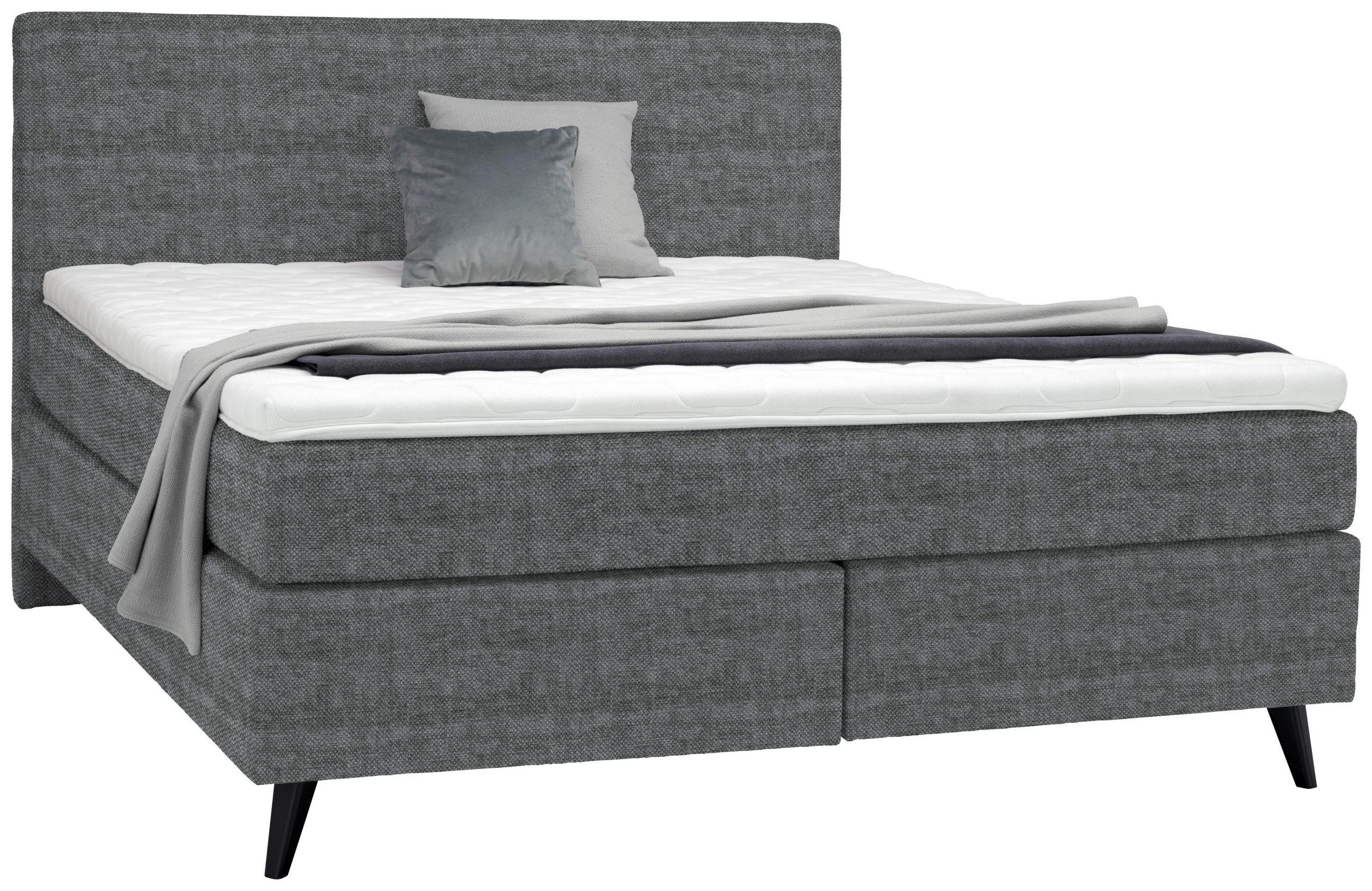 BOXSPRINGBETT 180/200 cm  in Dunkelgrau  - Dunkelgrau/Schwarz, KONVENTIONELL, Holz/Textil (180/200cm) - Voleo