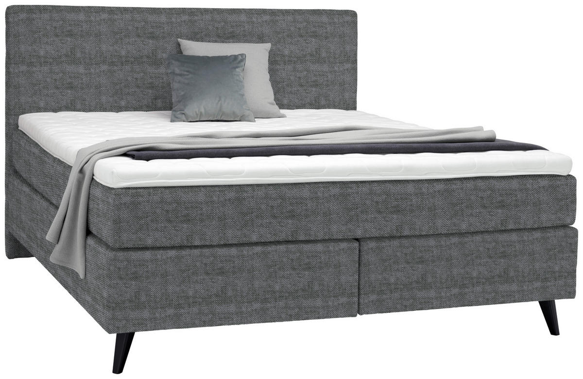 BOXSPRINGBETT 180/200 cm  in Dunkelgrau  - Dunkelgrau/Schwarz, Konventionell, Holz/Textil (180/200cm) - Voleo