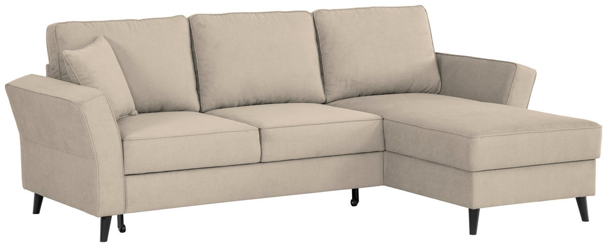 ECKSOFA in Velours Beige  - Beige/Schwarz, Konventionell, Holz/Textil (244/159cm) - Carryhome