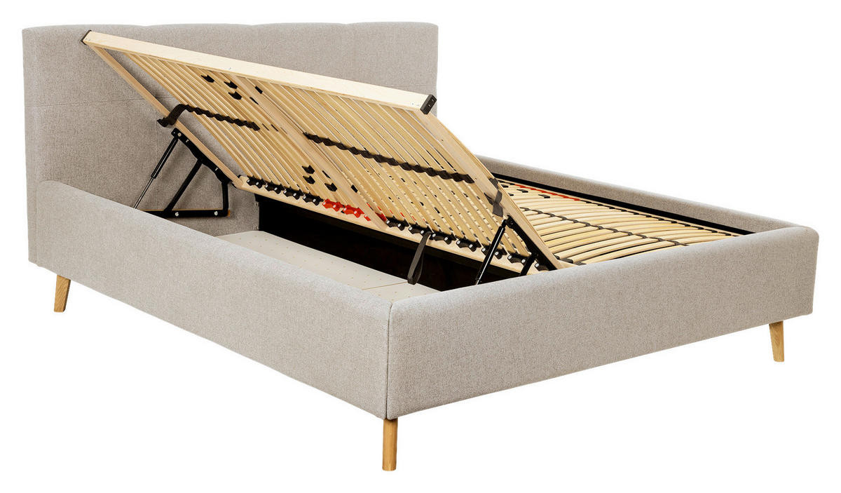 POLSTERBETT 180/200 cm,  in Beige, Lattenrost, Bettkasten,  - Eichefarben/Beige, MODERN, Holz/Textil (180/200cm) - MID.YOU