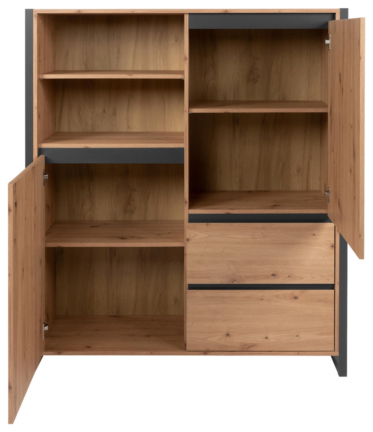 FÉLMAGAS SZEKRÉNY 120/140/40 cm  - tölgyfa/antracit, Modern, faalapú anyag (120/140/40cm) - MID.YOU