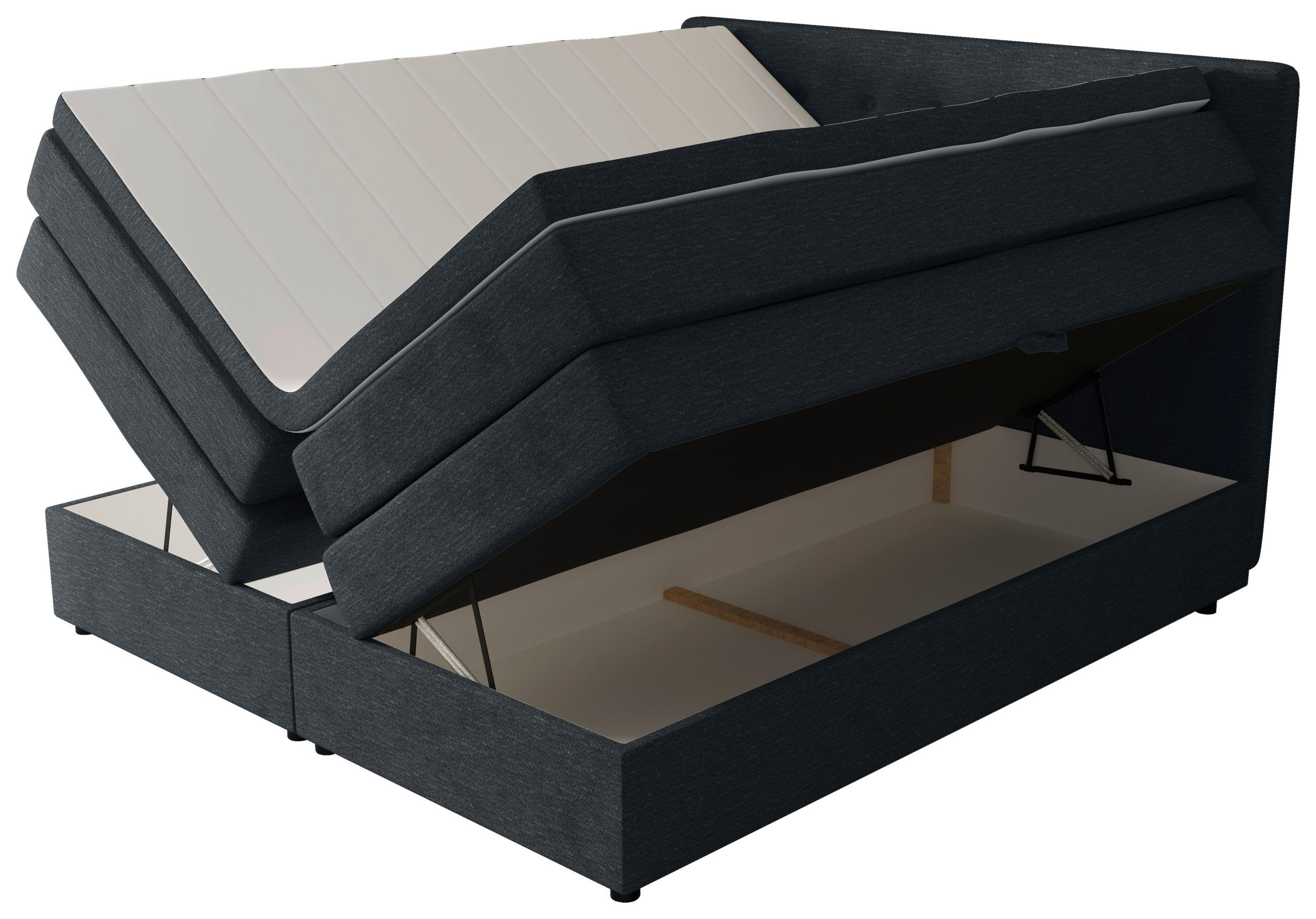 Thumbnail - Chameo Boxspringbett, Anthrazit, Textil, H3 + H4, 7-Zonen, Höhe ca. 17 cm, 160x200 cm, Bettkasten, gepolstertes Kopfteil...