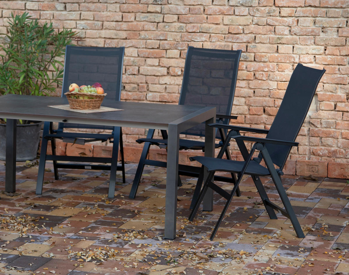 GARTENSET beschichtet Aluminium  - Anthrazit/Schwarz, Basics, Textil/Metall (160+60/98/74cm) - Acamp