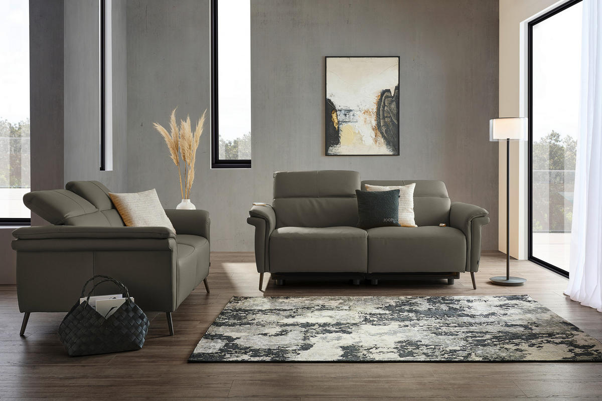 3-SITZER-SOFA Echtleder Grau  - Schwarz/Grau, Design, Leder/Metall (210/79/104cm) - Belluti