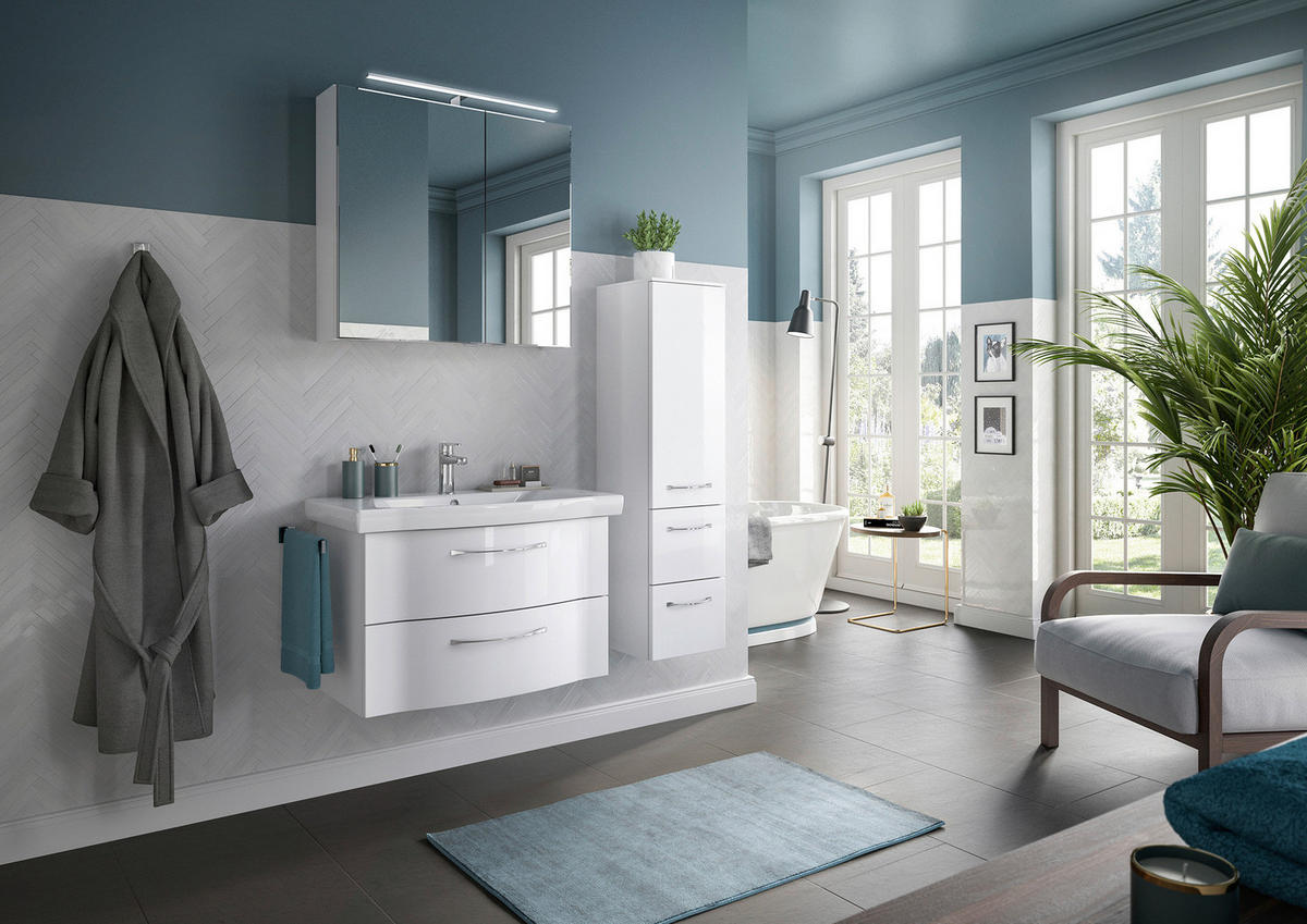 BADEZIMMER 4-teilig  in 112 cm  - Chromfarben/Weiß Hochglanz, KONVENTIONELL, Glas/Keramik (112cm) - Pelipal