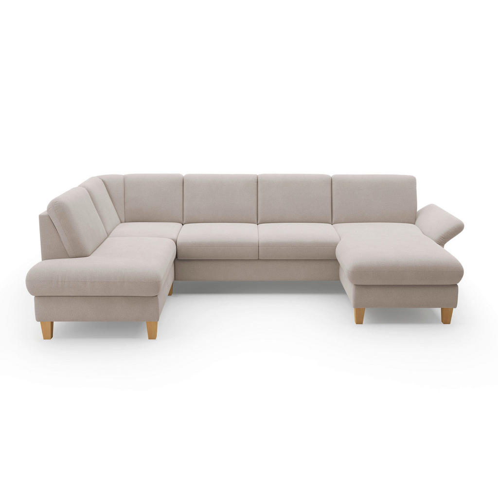 Thumbnail - Sit & More Wohnlandschaft Rochelle E, Greige, Textil, Buche, massiv, 5,5-Sitzer, Ottomane links, U-Form, 314x195 cm, Gol...