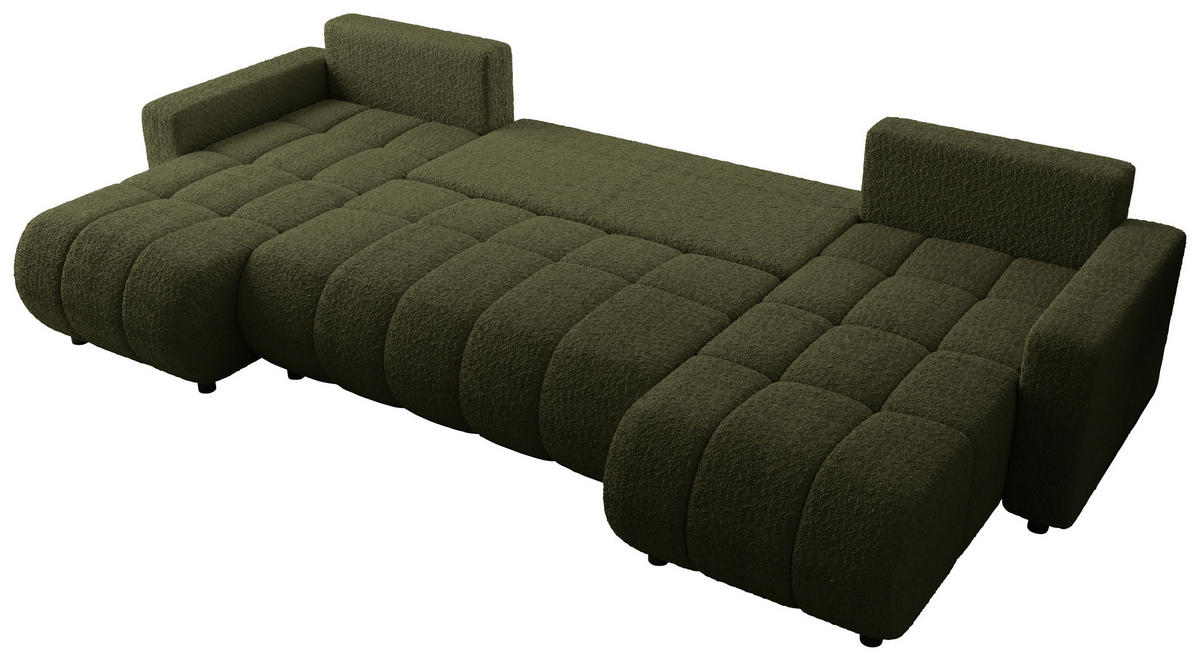 WOHNLANDSCHAFT  in Bouclé Grün  - Schwarz/Grün, MODERN, Kunststoff/Textil (150/312/150cm) - Carryhome