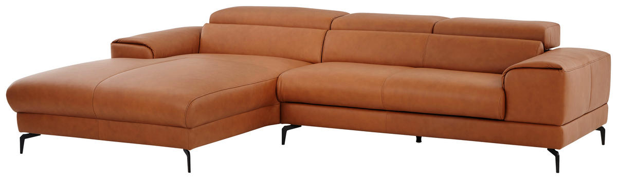 SEDEŽNA GARNITURA, pravo usnje barve konjaka  - črna/barve konjaka, Design, usnje - Chilliano