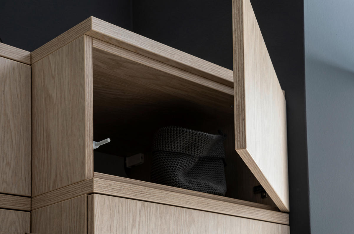 GARDEROBE 10-teilig  in 250/233/59 cm  - Weiss/Eichefarben, Design, Holzwerkstoff/Textil (250/233/59cm) - Moderano