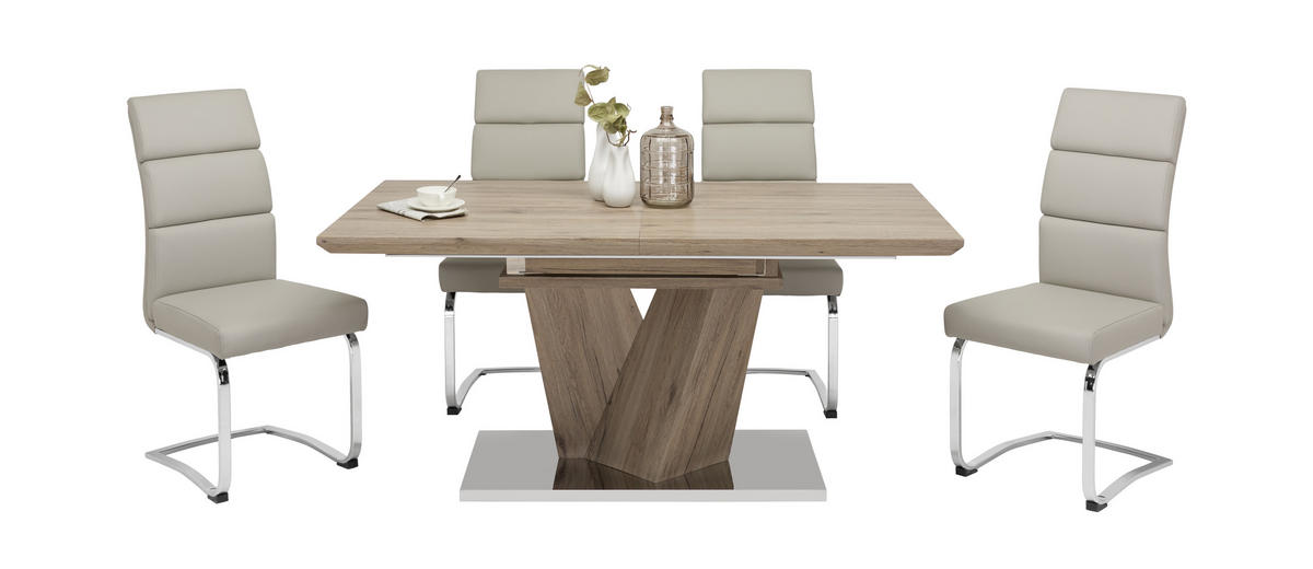 ÉTKEZŐASZTAL - tölgyfa színű/nemesacélszínű, Design, faalapú anyag/fém (160(220)/90/76cm) - Carryhome