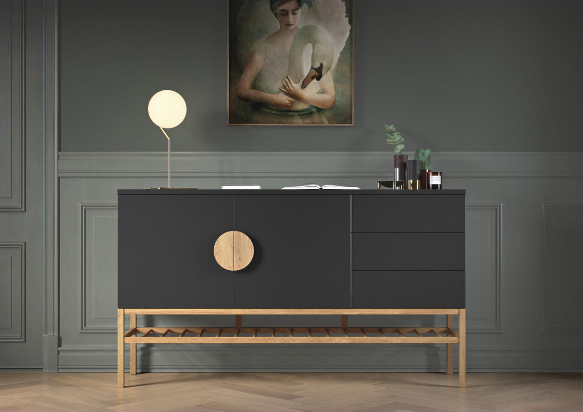 SIDEBOARD  in 176/100/43 cm  - Eichefarben/Schwarz, Design, Holz/Holzwerkstoff (176/100/43cm)