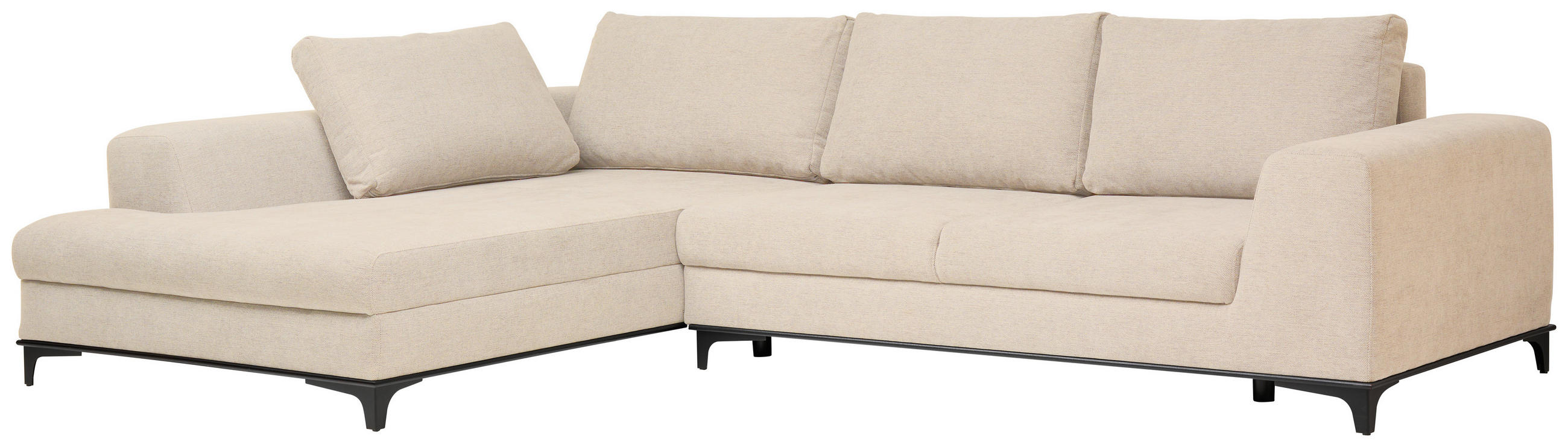 ECKSOFA Creme Webstoff  - Creme/Schwarz, Design, Textil/Metall (211/314cm) - Stylife