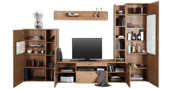 WOHNWAND in Eichefarben - Eichefarben/Silberfarben, KONVENTIONELL, Glas/Holzwerkstoff (330/205/51cm) - Cantus