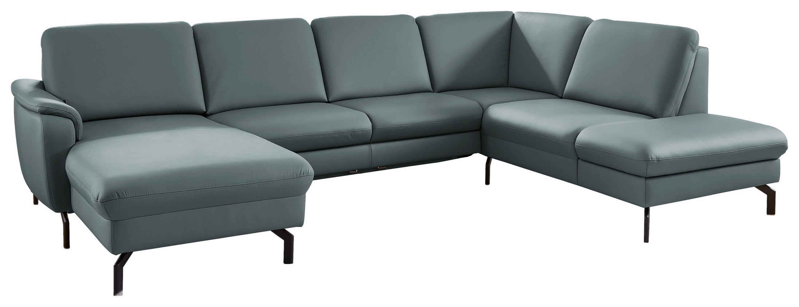 WOHNLANDSCHAFT Echtleder Grau  - Schwarz/Grau, Konventionell, Leder/Metall (168/306/224cm) - Beldomo Premium