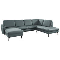 WOHNLANDSCHAFT Echtleder Grau  - Schwarz/Grau, Konventionell, Leder/Metall (168/306/224cm) - Beldomo Premium