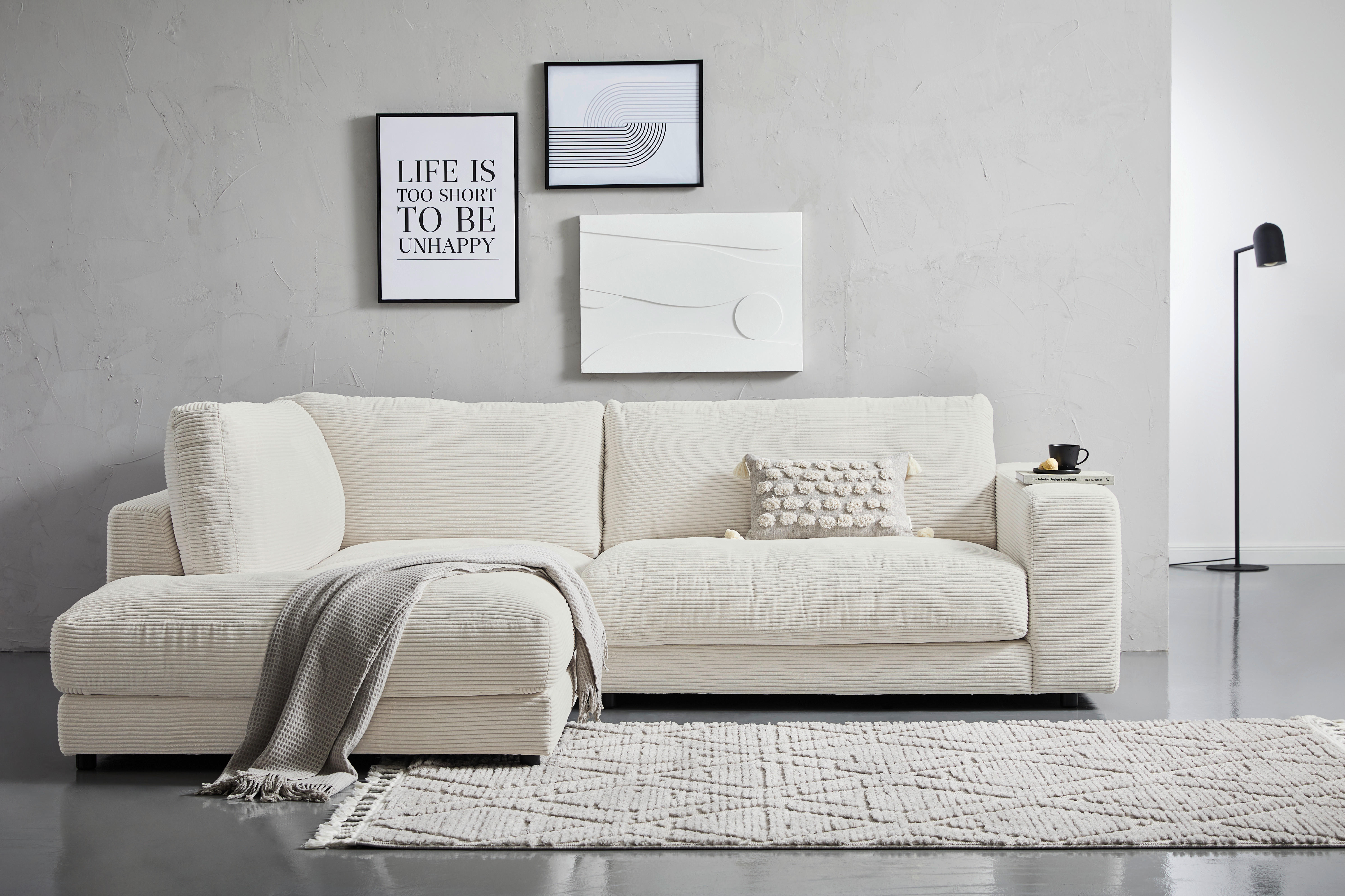 ECKSOFA in Cord Creme  - Creme/Schwarz, Design, Kunststoff/Textil (224/265cm) - Hom`in