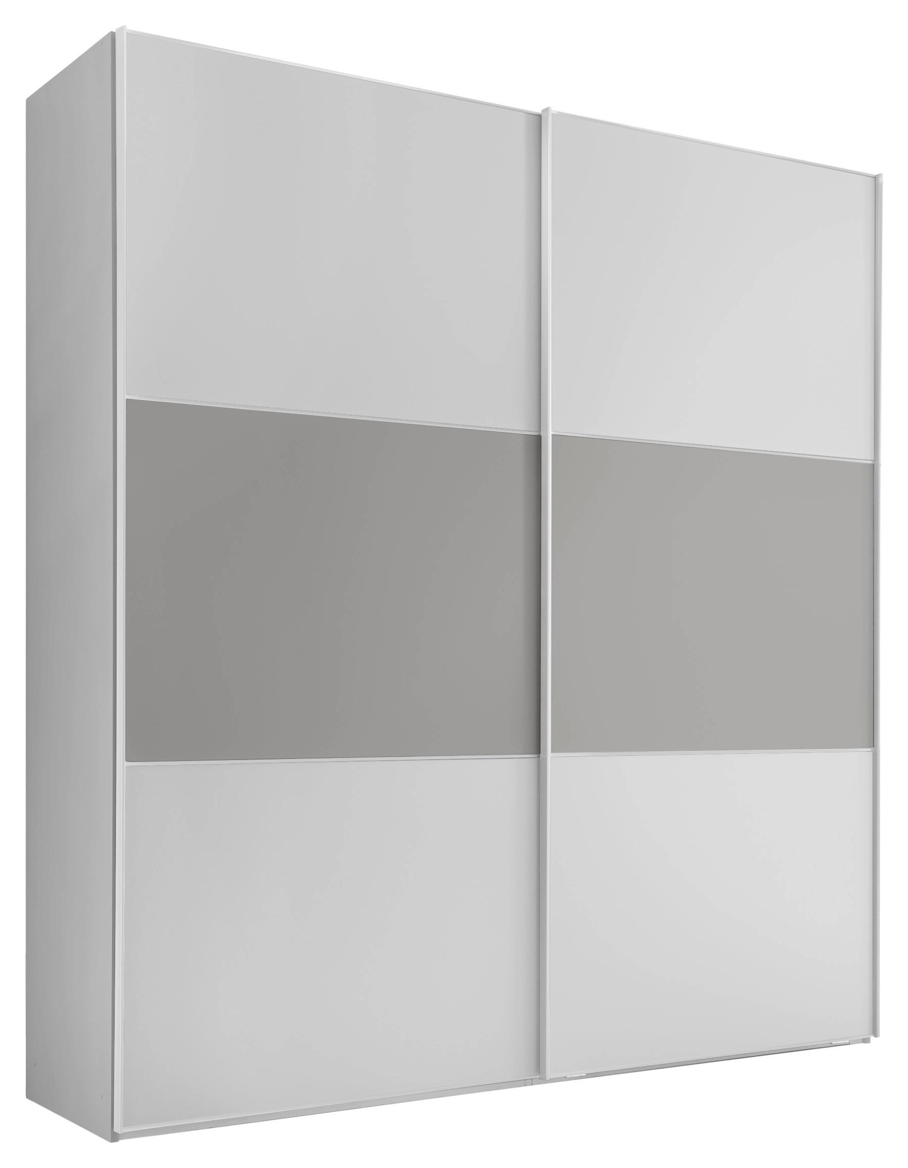 SCHWEBETÜRENSCHRANK in Weiss, Hellgrau  - Weiss/Hellgrau, Holzwerkstoff/Metall (200/222/68cm) - Moderano