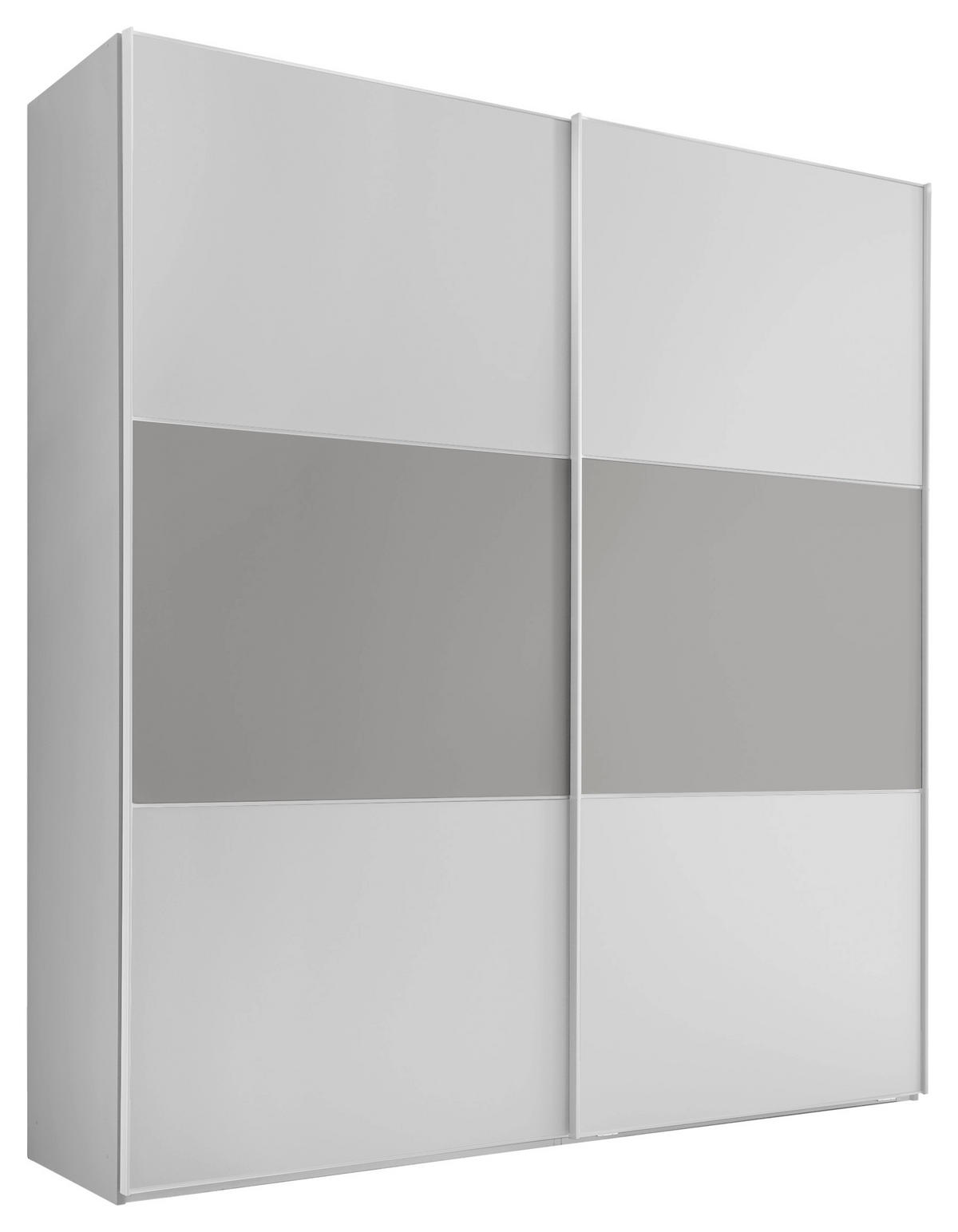 SCHWEBETÜRENSCHRANK  in Weiß, Hellgrau  - Hellgrau/Alufarben, Holzwerkstoff/Metall (188/222/68cm) - Moderano