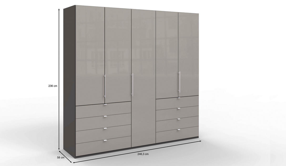FALTTÜRENSCHRANK  in Hellgrau, Dunkelgrau  - Chromfarben/Dunkelgrau, KONVENTIONELL, Glas/Holzwerkstoff (250/236/58cm) - Venda