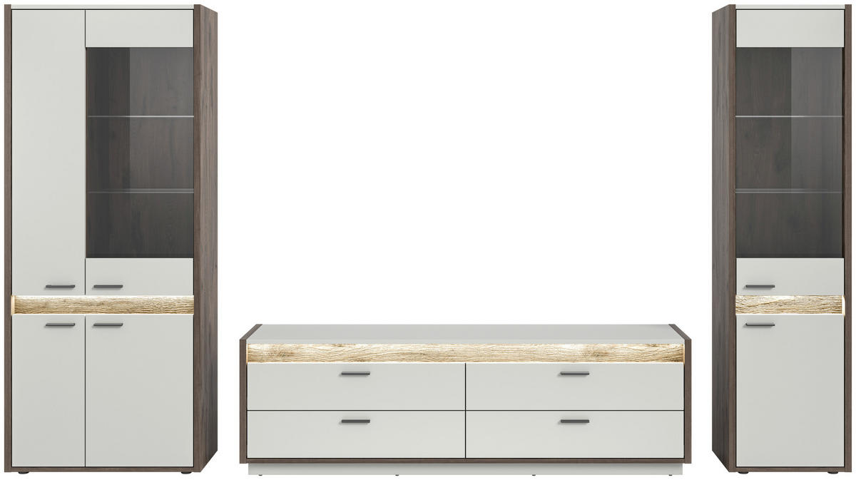 WOHNWAND 3-teilig  in  350/198/43 cm  - Design, Glas/Holzwerkstoff (350/198/43cm) - MID.YOU
