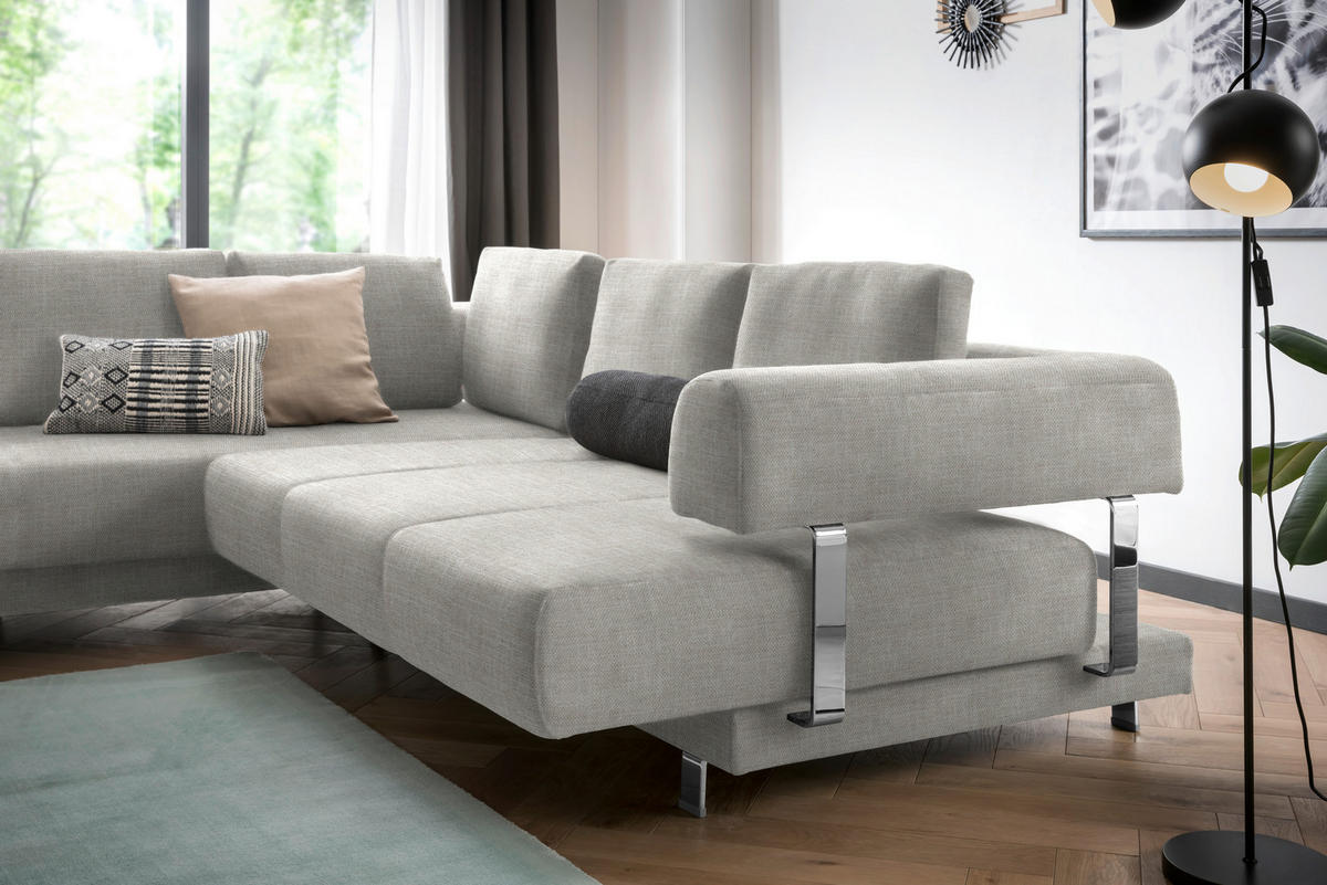 ECKSOFA in Chenille Creme, Beige  235/277 cm  - Beige/Creme, Design, Textil/Metall (235/277cm)