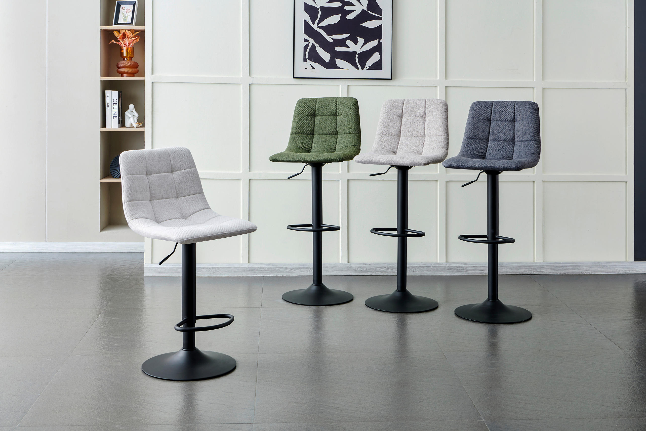 Thumbnail - Stylife Barhocker, Schwarz, Taupe, Metall, Textil, Drehteller, 43x90-112x47 cm, Sitzfläche 360° drehbar, Esszimmer, Barm...