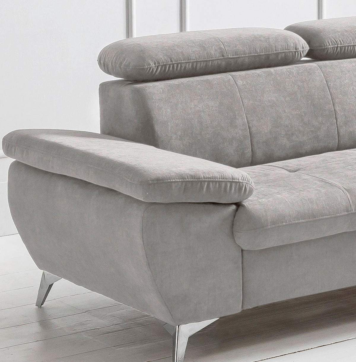 ECKSOFA in Mikrofaser Grau  - Chromfarben/Grau, Konventionell, Textil/Metall (256/209cm) - Livetastic