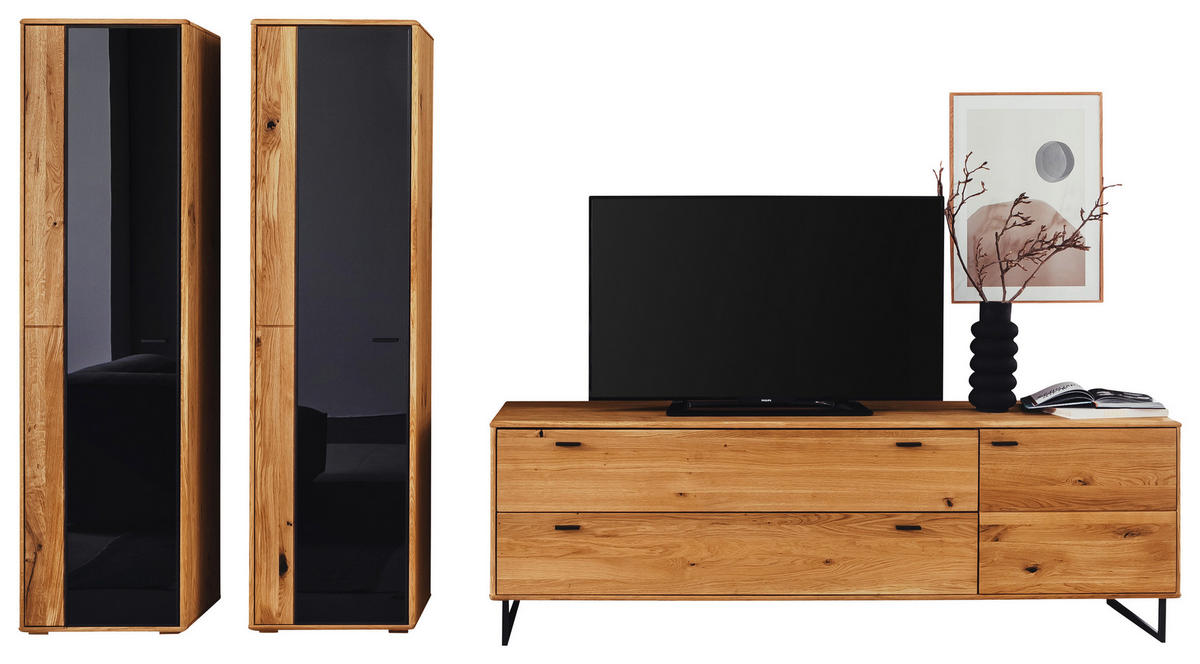 WOHNWAND  in Wildeiche 333/190/50 cm  - Wildeiche/Anthrazit, Design, Glas/Holz (333/190/50cm) - MID.YOU