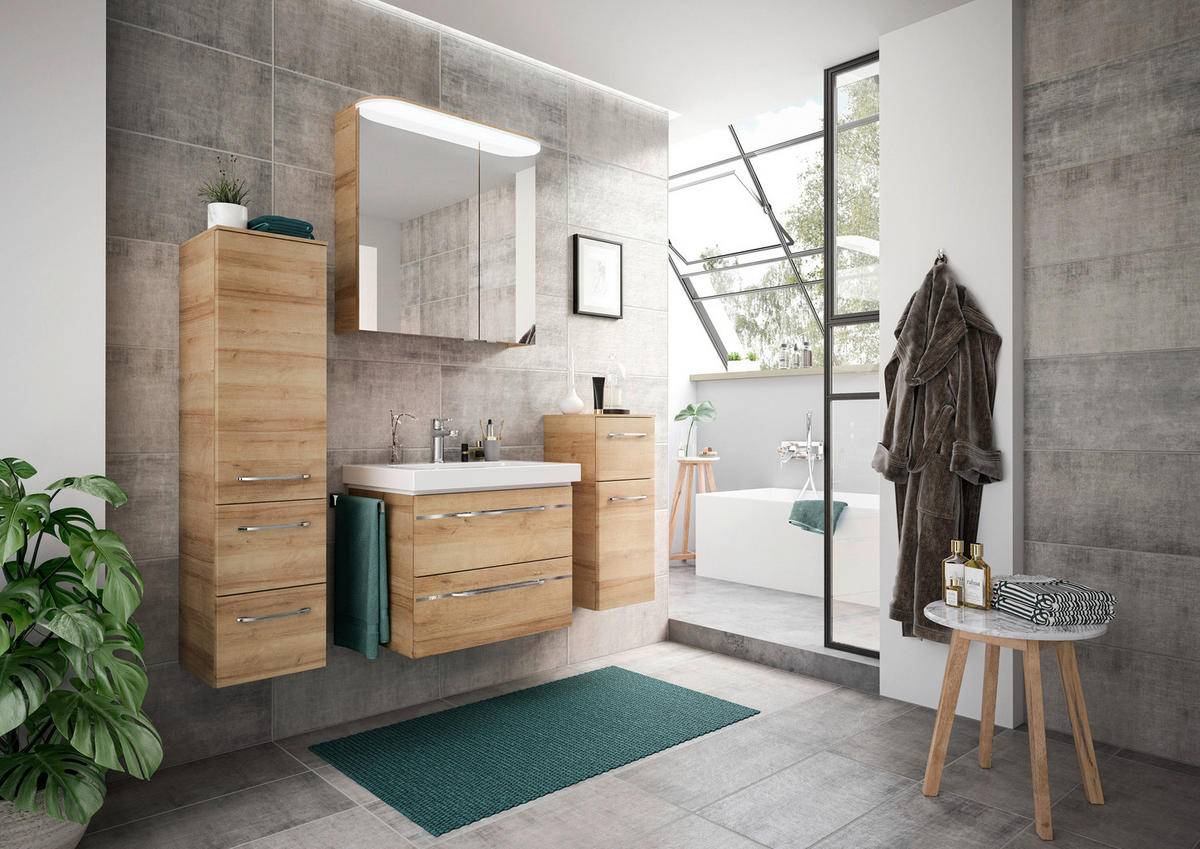 BADEZIMMER 5-teilig  in 148 cm  - Chromfarben/Eichefarben, KONVENTIONELL, Glas/Keramik (148cm) - Pelipal