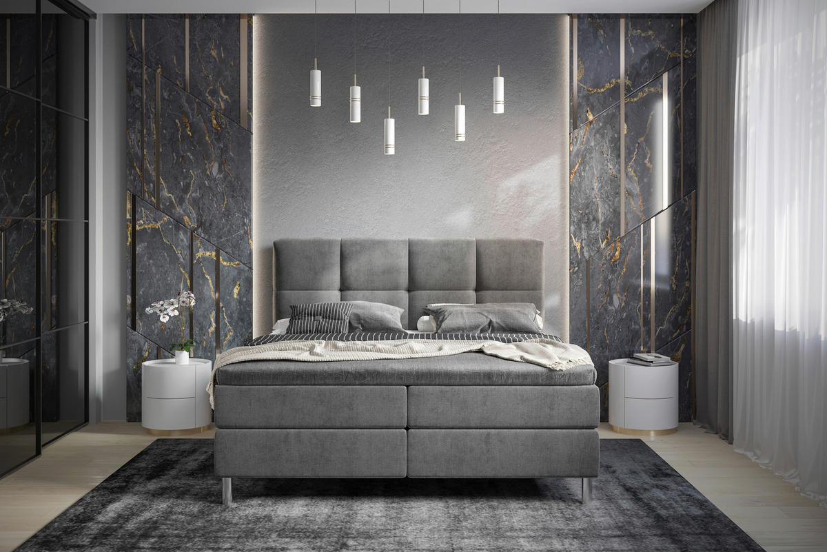 BOXBETT 180/200 cm  in Graphitfarben  - Chromfarben/Graphitfarben, Modern, Holz/Holzwerkstoff (180/200cm) - Esposa