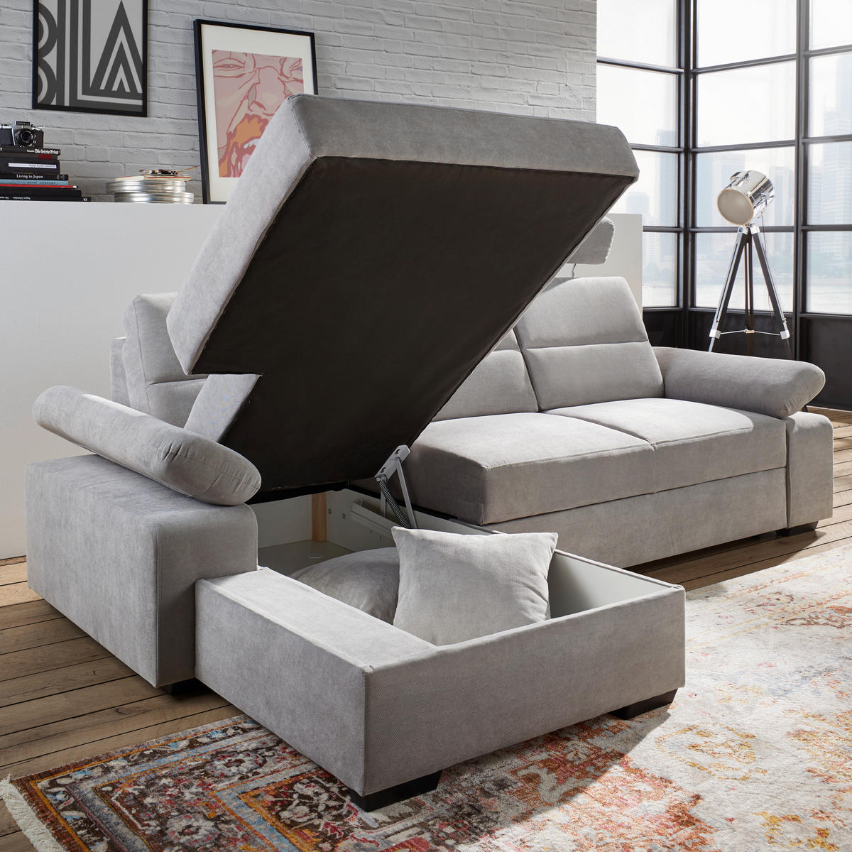 ECKSOFA in Flachgewebe Anthrazit  - Dunkelbraun/Anthrazit, Konventionell, Kunststoff/Textil (166/258cm) - Cantus