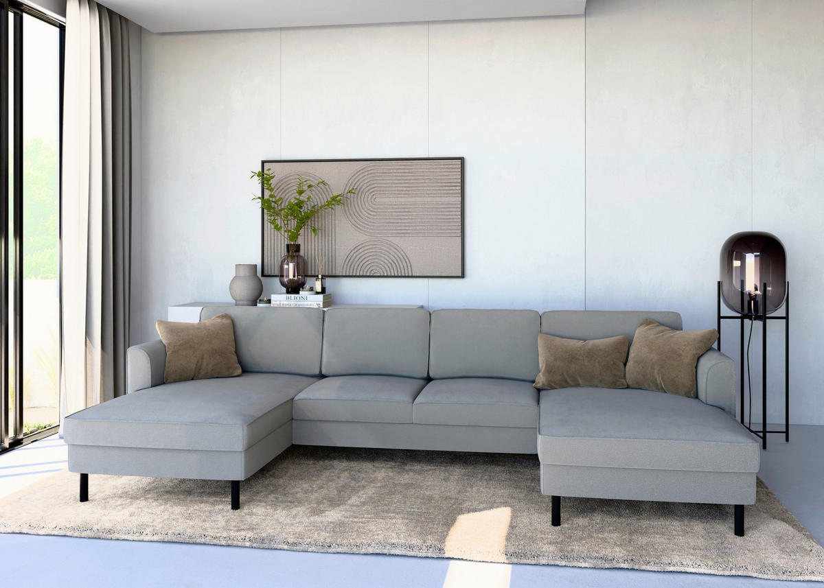 WOHNLANDSCHAFT Schlammfarben Struktur  - Schlammfarben/Schwarz, MODERN, Textil/Metall (161/306/161cm) - Trendmanufaktur