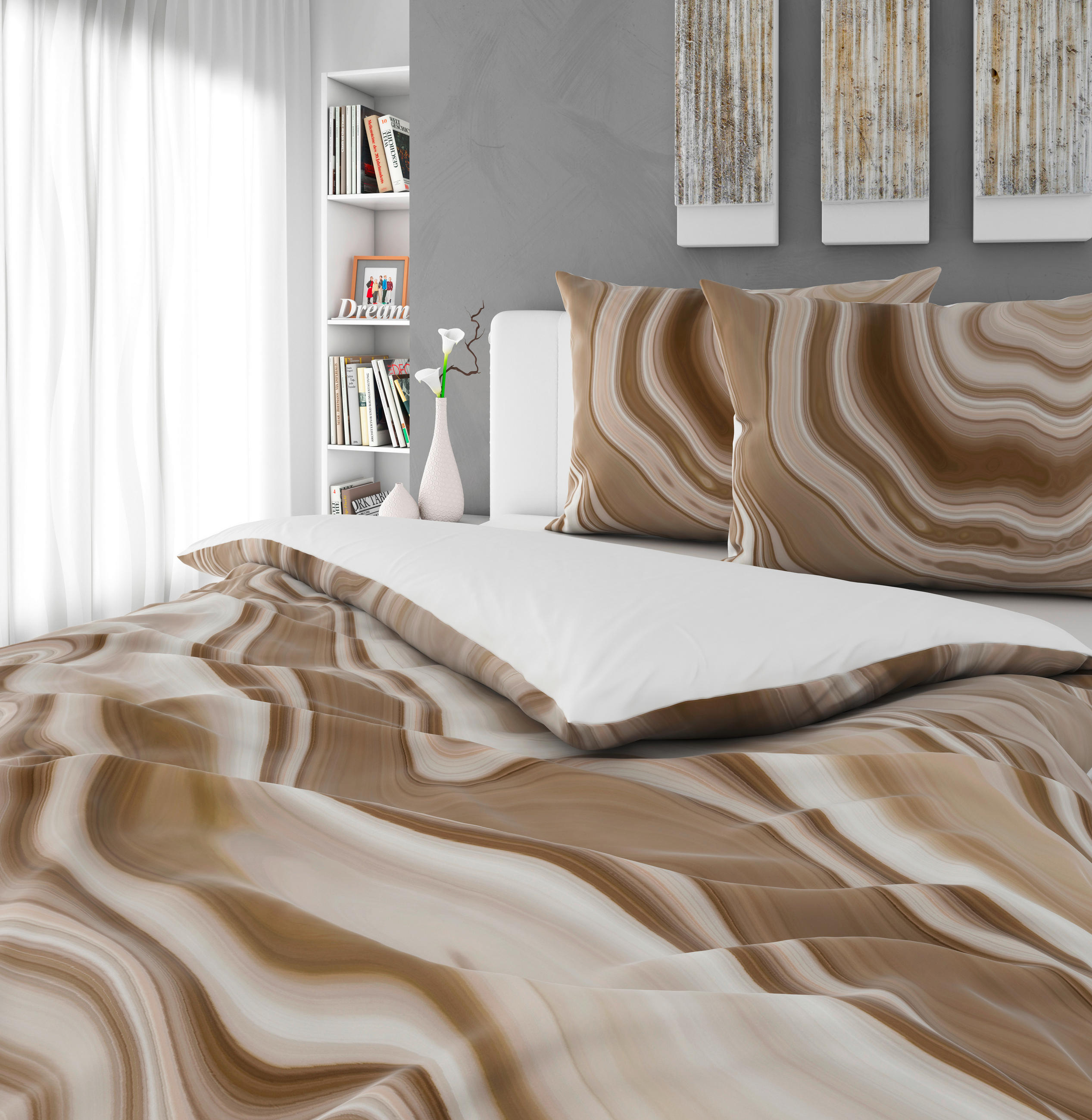 OBOJESTRANSKA POSTELJNINA WAVY 200/200 cm saten naravne barve  - naravne barve, Konvencionalno, tekstil (200/200cm) - Esposa