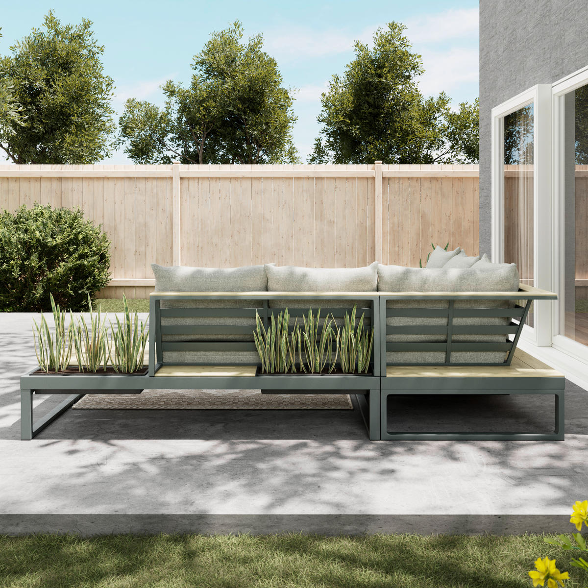LOUNGEGARNITUR Aluminium  - Dunkelgrau/Beige, MODERN, Textil/Metall - Ambia Garden