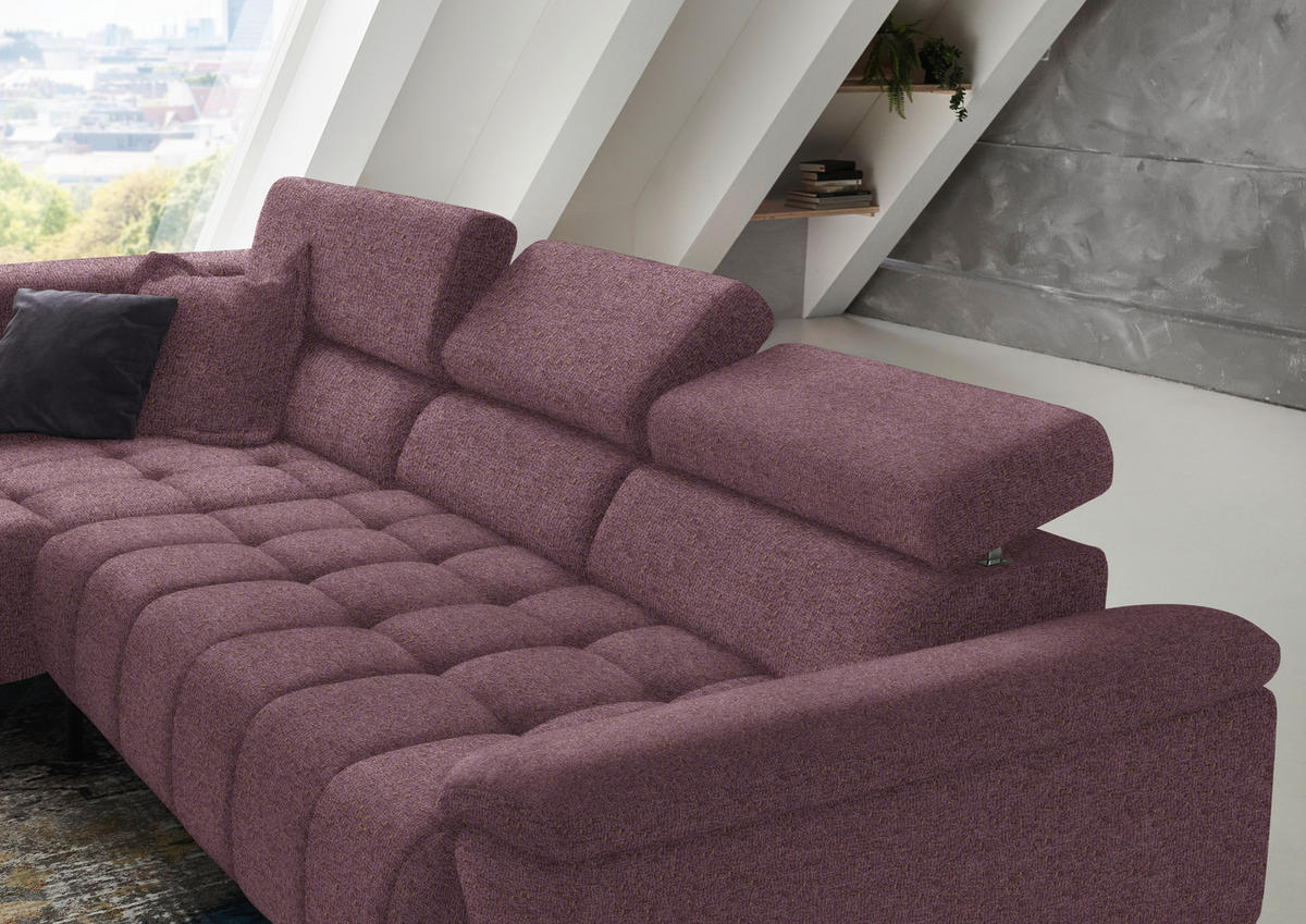 ECKSOFA in Chenille Beere  - Beere/Schwarz, Design, Textil/Metall (222/323cm) - Beldomo Style