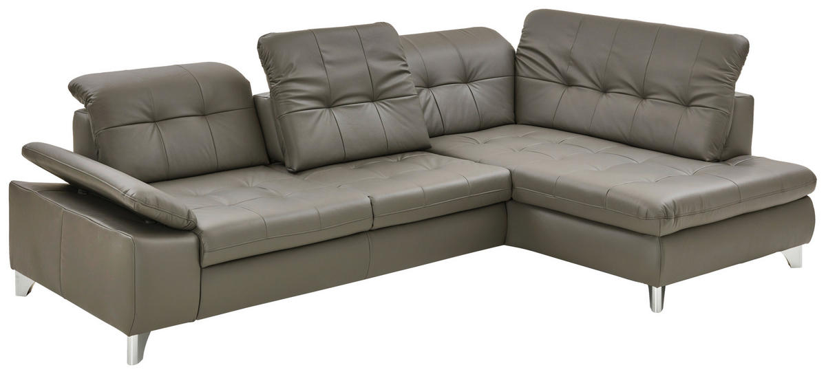 ECKSOFA Beldomo Premium Grau Echtleder  - Alufarben/Grau, Design, Leder/Metall (309/211cm) - Beldomo Speed