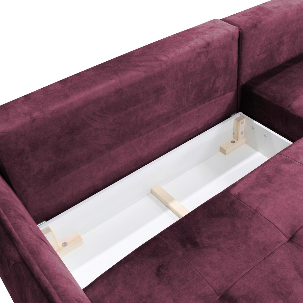 ECKSOFA Weinrot Velours  - Weinrot/Goldfarben, Design, Textil/Metall (264/196cm) - MID.YOU