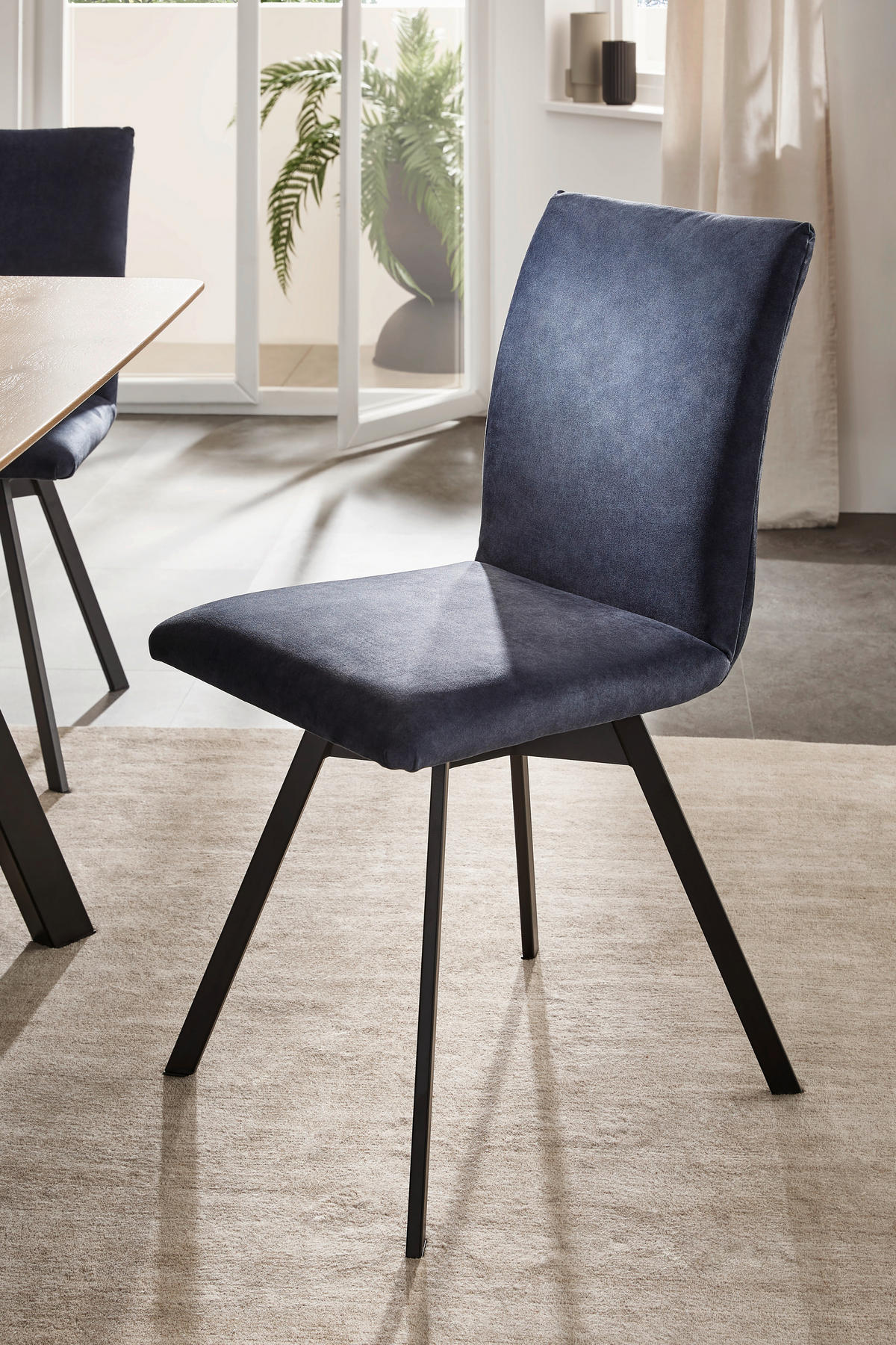 STUHL  in Stahl beflockt Metall, Textil  - Schwarz/Dunkelblau, KONVENTIONELL, Textil/Metall (60/91/61cm) - Valnatura