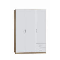 KLEIDERSCHRANK in Weiss, Sonoma Eiche  - Weiss/Silberfarben, Konventionell, Holzwerkstoff/Kunststoff (136/197/54cm) - Boxxx