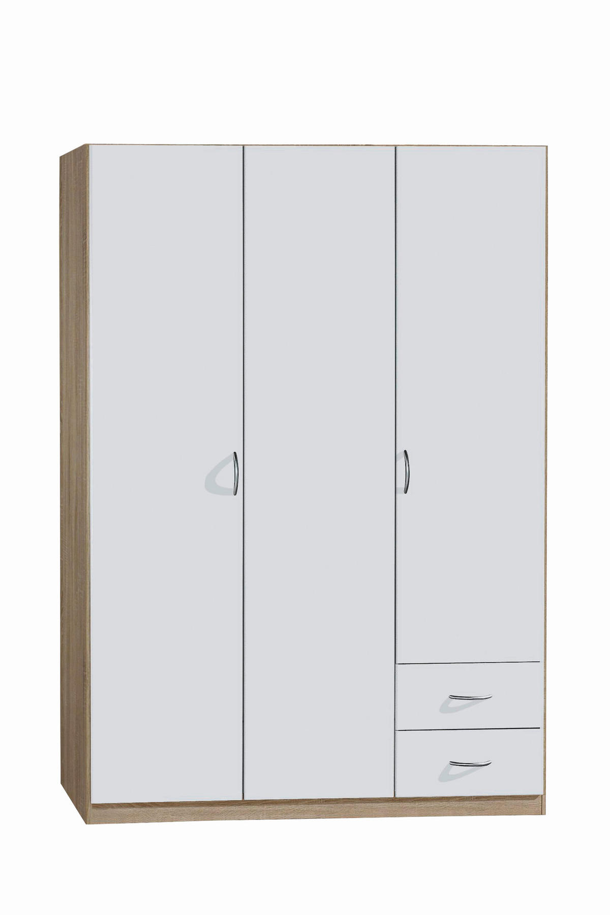 KLEIDERSCHRANK in Weiss, Sonoma Eiche  - Weiss/Silberfarben, Konventionell, Holzwerkstoff/Kunststoff (136/197/54cm) - Boxxx