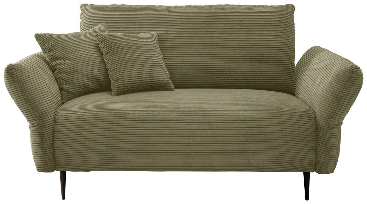 2-SITZER-SOFA Cord Olivgrün  - Schwarz/Olivgrün, Design, Textil/Metall (163/97/102cm) - Livetastic