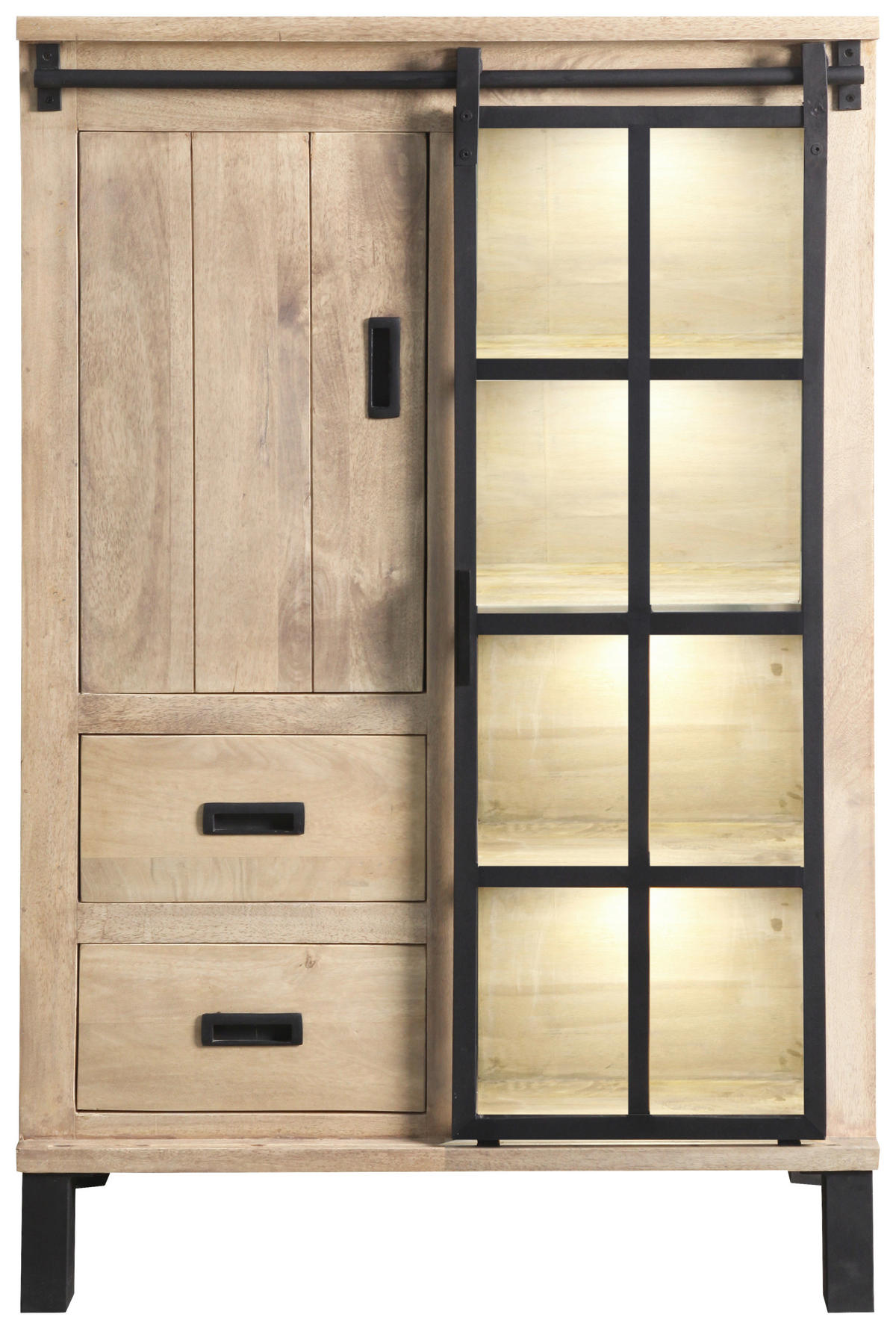 VITRINE  in Hartholz Mangoholz Schwarz, Graubraun  - Graubraun/Schwarz, LIFESTYLE, Glas/Holz (90/135/42cm) - Landscape