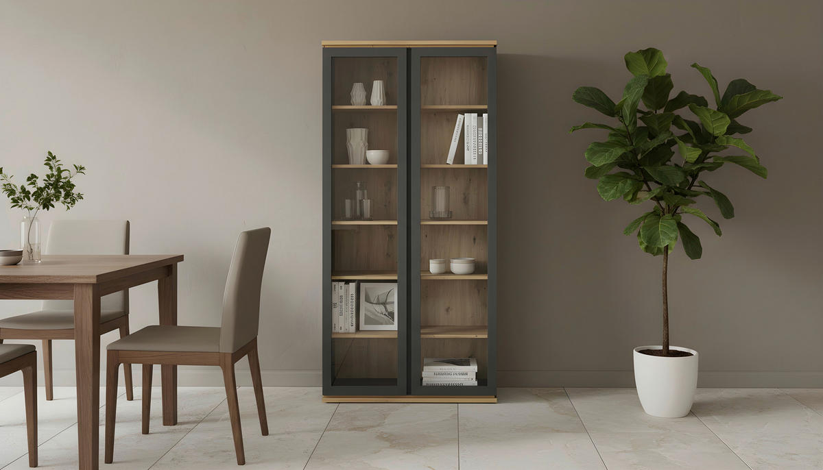VITRINE  in Anthrazit, Eiche Artisan  - Anthrazit/Eiche Artisan, KONVENTIONELL, Holzwerkstoff (94/201/38cm) - Xora